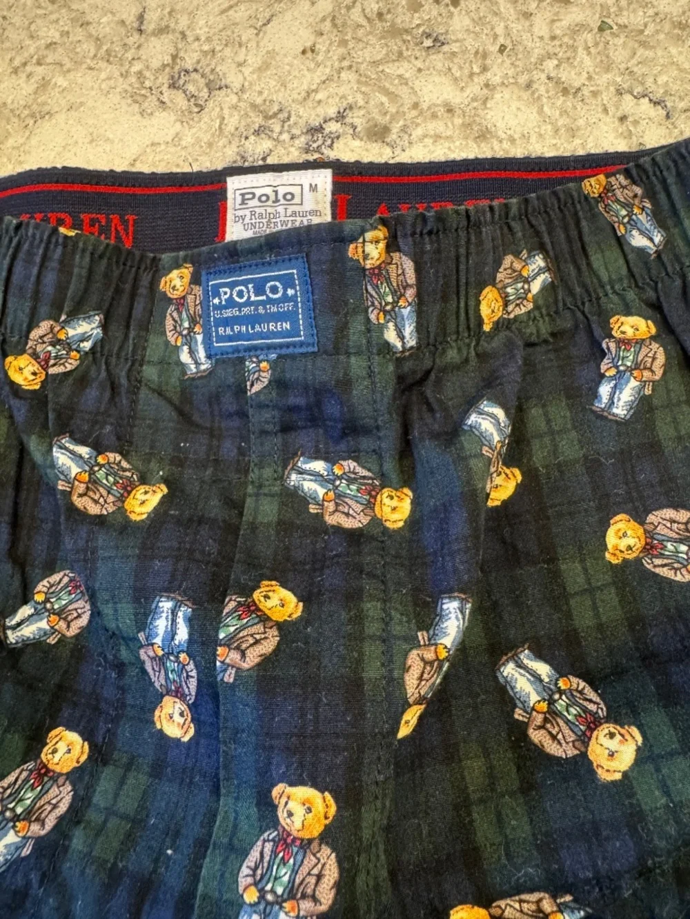 Vintage‎ Men's Polo by Ralph Lauren Medium Plaid Boxer Shorts with Teddy Bears